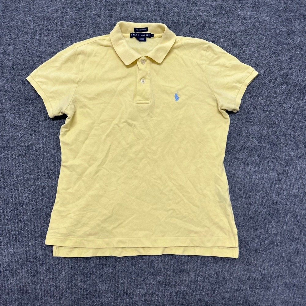 Ralph Lauren Polo Womens Size L Yellow The Skinny Polo Cotton Short Sleeve Mesh
